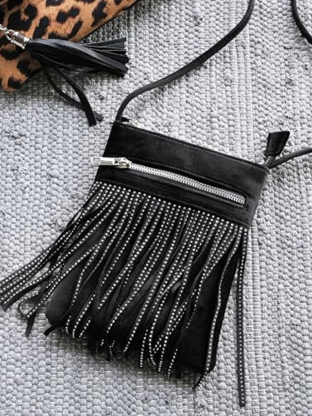 Tassel Velvet Crossbody Bag Bling Glitter Purse Sparkle Women Evening Bag - Picture 6 of 6